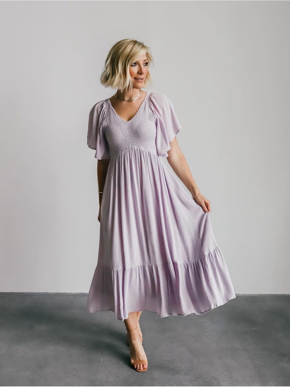 Baltic Born Felicity Smocked Midi Dress in Lilac